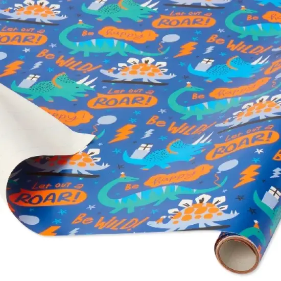 Dinosaur Kids' Wrapping Paper - Spritz&trade;: Multicolor Monster Theme, Birthday & All Occasions, 90.4" x 30" Gift Wrap image {1}