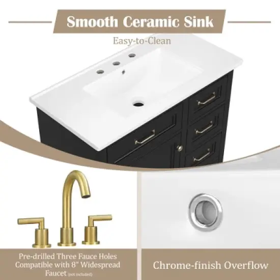 Christopher Knight Home Timeus 36" Modern Bathroom Vanity with Ceramic Sink, Drawers image {4}