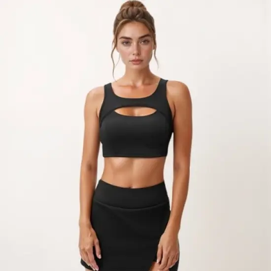 Anna-Kaci Active Women's Sports Bra with Scoop Neck and Front Cutout Design for Low to Medium Impact Workouts image {1}