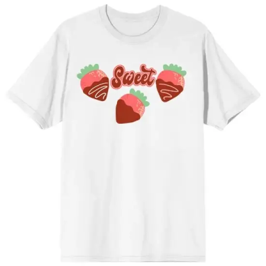 Valentine's Day Sweet Strawberries Crew Neck Short Sleeve Women's White T-shirt image {4}