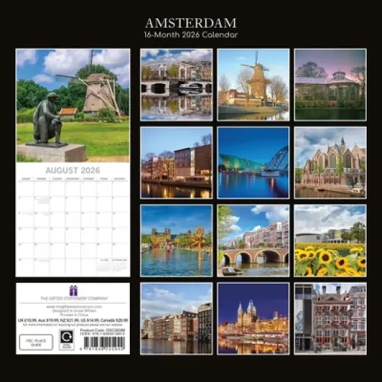 2026 Square Wall Calendar, Amsterdam, 16-Month Passport Collection Theme, 180 Reminder Stickers (12x12 In) image {3}