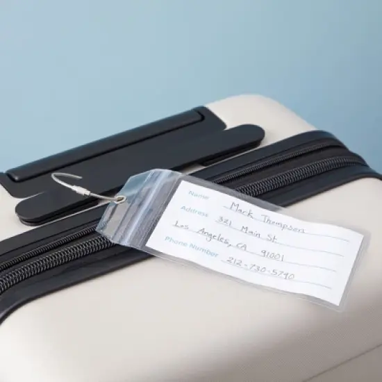 Juvale 20 Pack Plastic Cruise Tags Holders for Luggage, Bulk Zip Seal and Steel Loops for Suitcases, 3.5 x 7.2 In image {3}