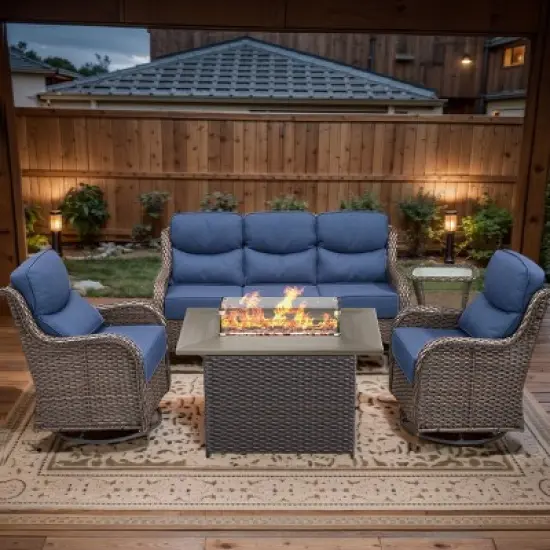 Belord Patio Furniture Set with 6-INCH Extra Thick Cushion, 5 Pieces Outdoor Patio Furniture Set with Swivel Chairs, Sofa Couch, and Firepit Table image {14}