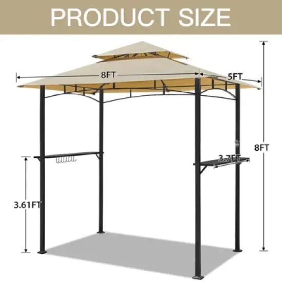 COWLOWN 8' x 5' Sturdy Ventilated BBQ Gazebo Awning, Rustproof Steel Frame, Double Top with Practical Accessories image {3}