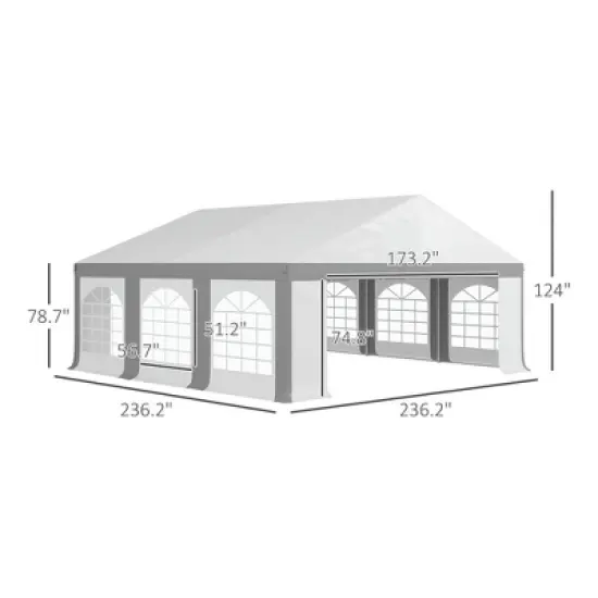 Resenkos Canopy, Outdoor Canopy Tent,20' x 20'Wedding Tent, Outdoor Carport Garage Party Tent with Sidewall, Gray White and Gray image {8}