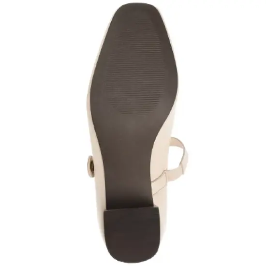 Journee Signature Womens Genuine Leather Ellsy Mary Jane Low Stacked Heel Square Toe Pumps image {4}