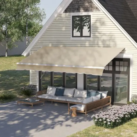 DSVIMOY Retractable Awning, 12'*8' Patio Awnings with Manual Crank Handle for Deck, Yard, Cream White, 141.75"*98.5"*58.25" image {3}