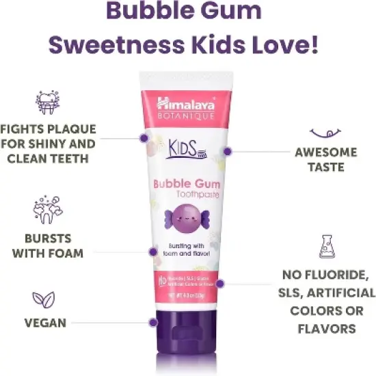 Himalaya Botanique Kids Toothpaste, Bubble Gum Flavor 4 oz image {2}