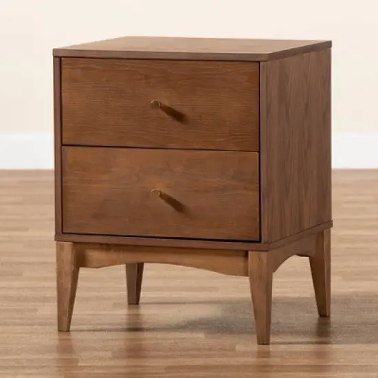 Landis Wood 2 Drawer Nightstand Ash Walnut/Gold - Baxton Studio image {8}