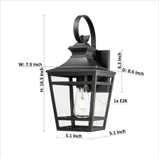 YUHAO 1 PACK Patio Hallway and Garage Anti-Rust Waterproof Outdoor Wall Light Modern 16.5in. Black image {2}