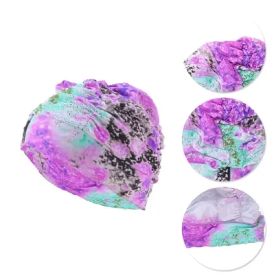 Unique Bargains Polyester Flower Pattern Swim Cap 5.91"x9.25" Purple 1 Pc image {2}