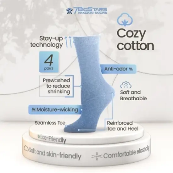 Women Cotton Solid Dress Socks - 4 Pack - Black, Brown, Blue, Grey, Beige  Khaki Shoe Size 5-9 M, 8-12 L | 7BIGSTARS KINGDOM image {1}