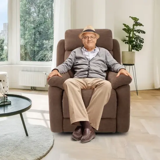 Costway Power Lift Recliner Chair Sofa for Elderly w/ Side Pocket & Remote Control Grey\Brown image {1}