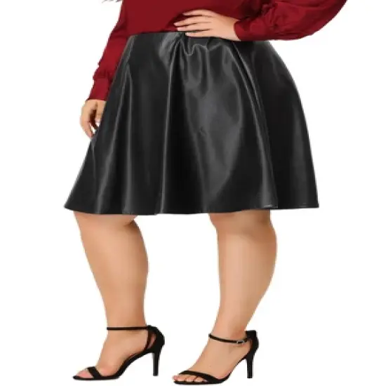 Agnes Orinda Women's Plus Size PU Skirt A-Line Versatile Flared Party Skirts image {1}