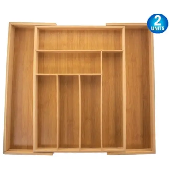 5 Star Super Deals 2 Bamboo Expandable Drawer Organizer For Utensils Holder - 8 Organizing Compartments  Adjustable Cutlery Tray, Wood Drawer Divider image {5}