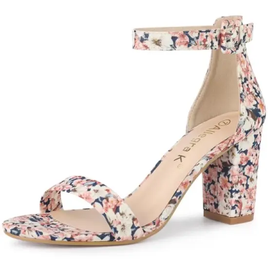 Allegra K Women's Floral Ankle Strap Block Heel Sandals image {10}