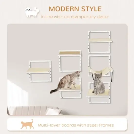Multipet 6-pcs Modern Cat Wall Shelves for Indoor Cats, Height Adjustable Jumping Platforms & Cat Hammock image {6}