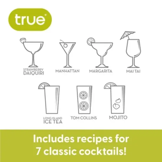 True Maraca Cocktail Recipe Shaker with Cap and Built In Strainer, 7 Drink Recipes with Measurements, Home Bar Accessories, Bar Set, 16 oz. image {3}