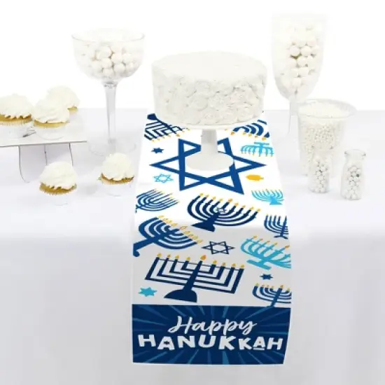 Big Dot of Happiness Hanukkah Menorah - Petite Chanukah Holiday Party Paper Table Runner - 12 x 60 inches image {1}