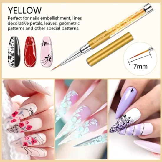 Saviland 6-Piece Crushed Diamond Liner Brush Pens for Nail Art - Gel Polish Painting & Line Drawing Kit, 7-23mm Sizes. image {2}