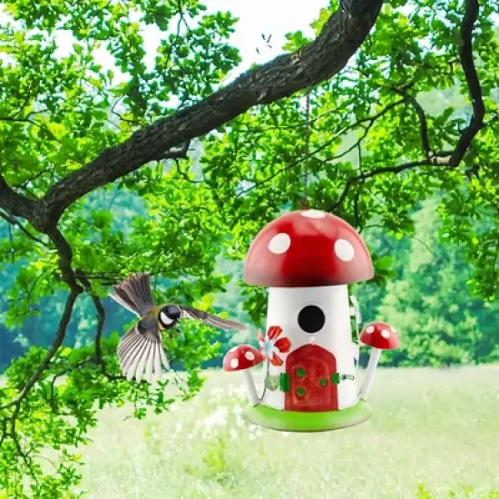 Esterno Mushroom Shaped Birdhouse; Songbird Nesting Galvanized Iron Colorful Mushroom Bird House image {3}