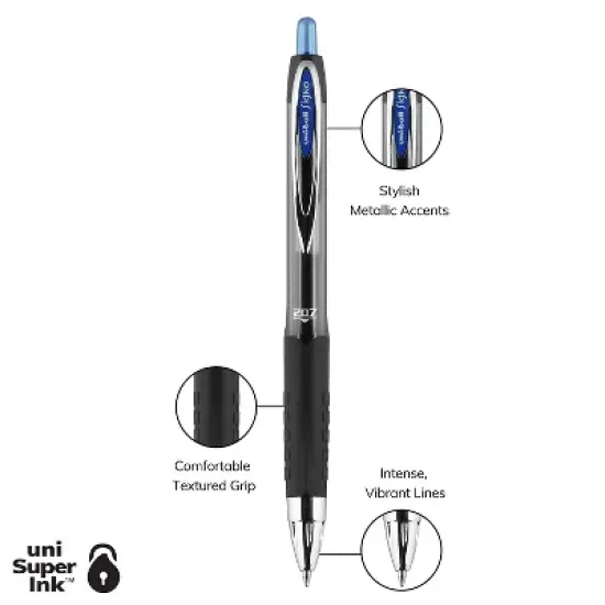 uni-ball uniball 207 Retractable Gel Pens Medium Point 0.7mm Blue Ink 12/Pack (33951) image {7}