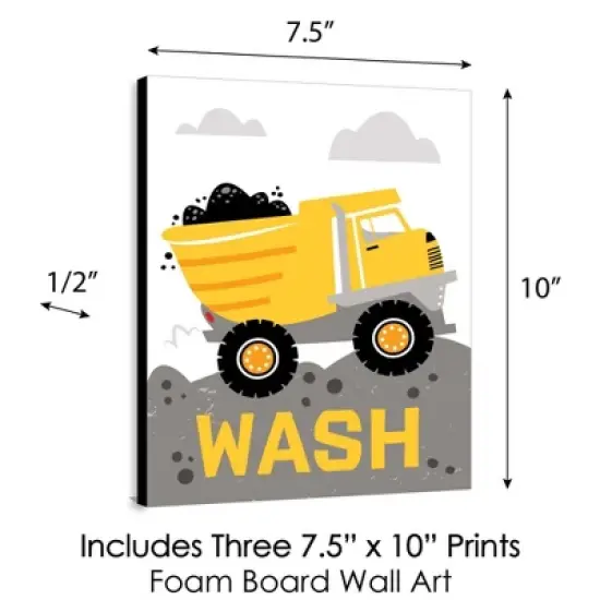 Big Dot of Happiness Dig It - Construction Party Zone - Kids Bathroom Rules Wall Art - 7.5 x 10 inches - Set of 3 Signs - Wash, Brush, Flush image {4}