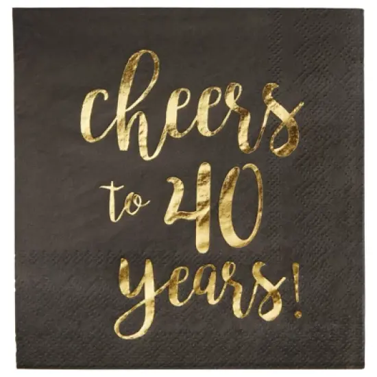 Blue Panda 50 Pack Cheers to 40 Years Cocktail Napkins for 40th Birthday, Anniversary Party Supplies, 3-Ply, Black and Gold Foil, 5 x 5 In image {3}