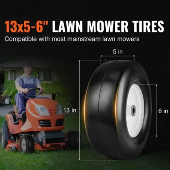 VEVOR Lawn Mower Tires with Rim, 13x5-6" Tubeless Tractor Tires, 2-Pack Tire and Wheel Assembly, Flat-free PU Tires, 3.25"-5.9" Centered Hub, Black image {2}