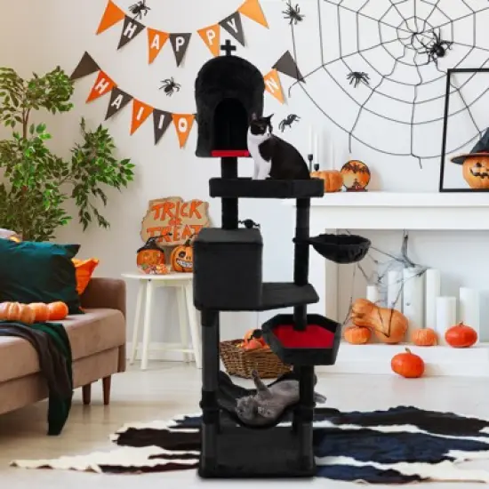 Costway Gothic Cat Tree w/ Sisal Covered Scratching Posts Stylish Cat Furniture for Indoor Cats Black image {3}