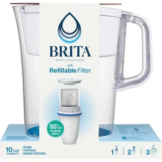 Brita 10-Cup Tahoe Water Pitcher Dispenser with Refillable Water Filter - White: Filters Chlorine image {8}