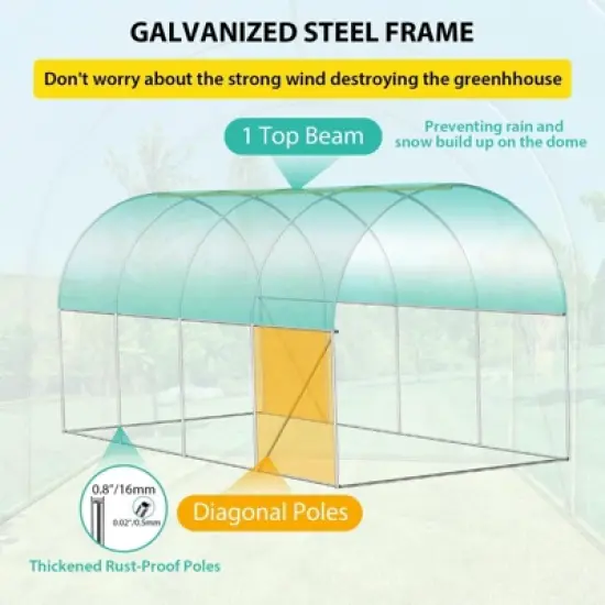 Walk-in Greenhouse, Galvanized Steel Frame with 6 Mesh Windows & Two Full Zipper Door image {1}