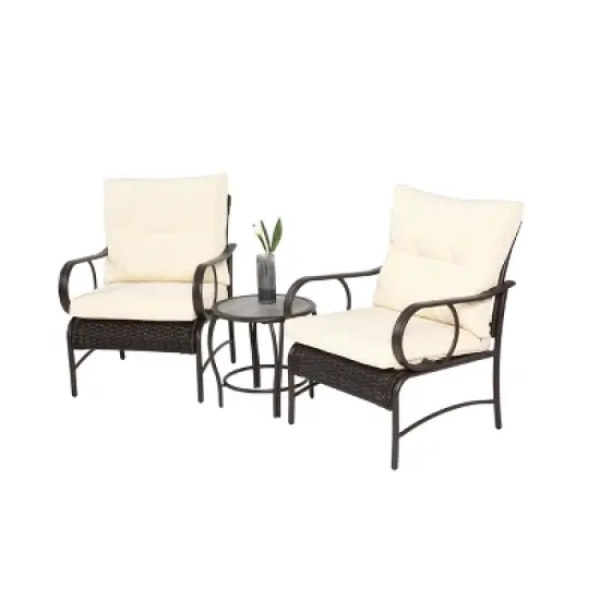 FIONECA 3-Piece Outdoor Wicker Patio Set &uml;C Modern Rattan Chairs & Coffee Table, Conversation Furniture for Garden, Porch, or Balcony image {3}