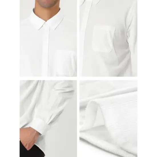 Lars Amadeus Men's Classic Regular Fit Long Sleeve Solid Color Point Collar Pockets Button Down Corduroy Shirts image {5}