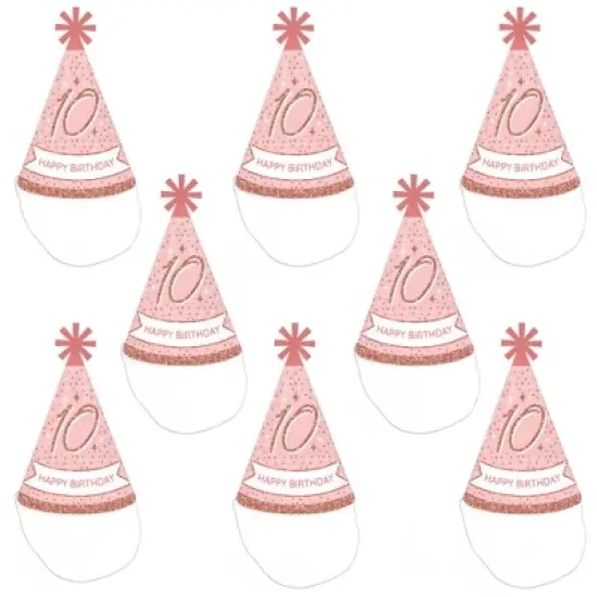 Big Dot of Happiness 10th Pink Rose Gold Birthday - Cone Happy Birthday Party Hats for Kids and Adults - Set of 8 (Standard Size) image {5}