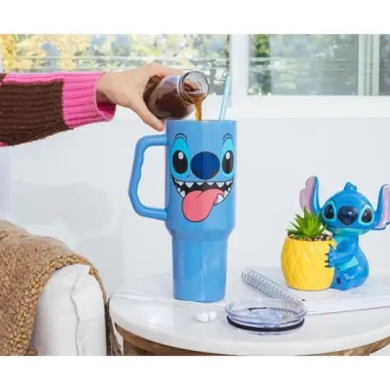 Silver Buffalo Disney Lilo & Stitch Face Stainless Steel Tumbler With Handle | Holds 40 Ounces image {5}