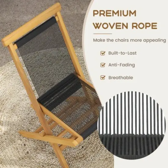 Tangkula 2PCS Folding Chairs w/ Quick-Folding Portable Design Woven Rope Seat Porch Patio image {1}