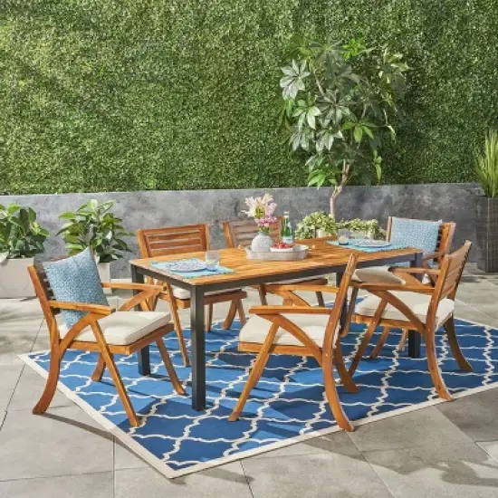 7pc Concord Acacia Wood Patio Dining Set Teak - Christopher Knight Home: Weather-Resistant, 6-Seater image {7}