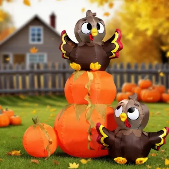Joyfy 6 FT Thanksgiving Pumpkin Turkey Inflatable Stacking, Blow Up Outdoor Decorations With Built-in LED, Halloween Inflatable Decorations image {7}