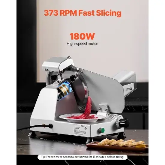 VEVOR Commercial Meat Slicer, 10 inch Electric Deli Food Slicer, 180W Meat Cutter with a Premium 65Mn Blade, 0-0.4 inch Adjustable Thickness, Silver image {2}