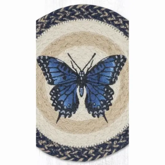 Earth Rugs Blue Swallowtail Butterfly Printed Round Jute Trivet 10"x10" image {2}