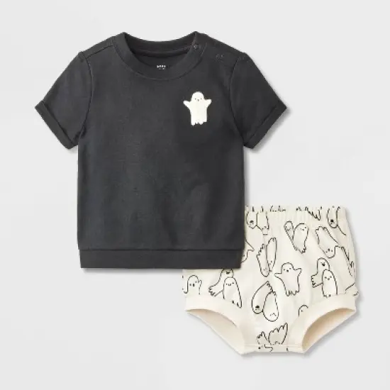Baby 2pc Halloween Ghost Friends T-Shirt & Bloomer Set - Cat & Jack&trade; Black image {4}