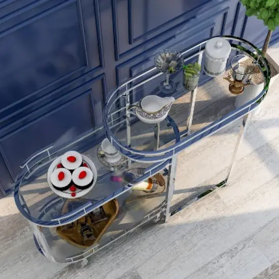 Carrowdore Glass Shelf Serving Cart Chrome/Clear - miBasics image {4}