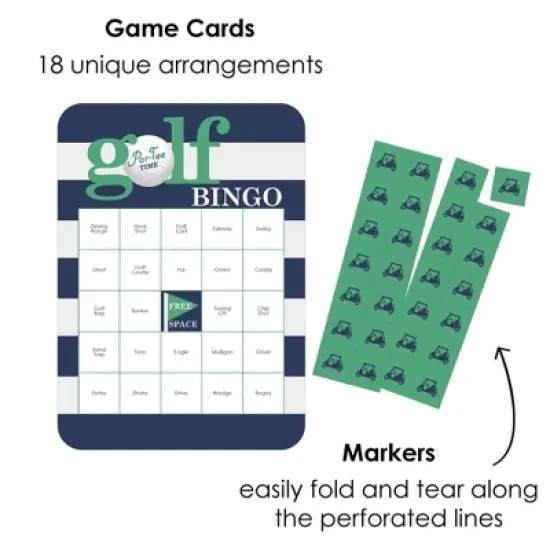 Big Dot of Happiness Par-Tee Time - Golf Bingo Cards and Markers - Birthday or Retirement Party Bingo Game - Set of 18 image {1}