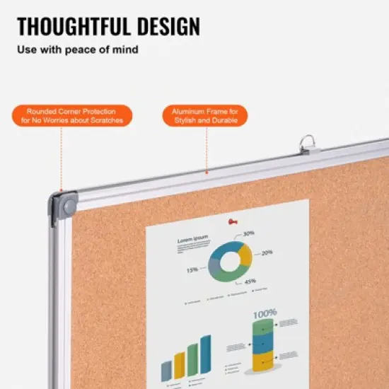 VEVOR 48"x36" Large Cork Board &ndash; Wall-Mounted Bulletin Board with Pin Board &ndash; Perfect for School, Home, Office, Silver image {3}