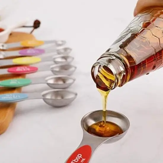 Modern Design Magnetic Measuring Spoons BLACK Set of 8 Stainless Steel Dual Sided Stackable Nesting TSP and TBS image {8}