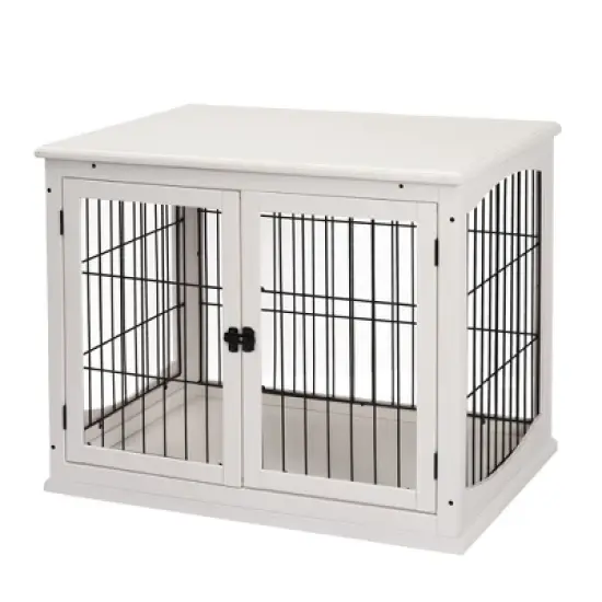 Gulches Dog Crate Furniture, Small Dog Cage End Table with Two Opening Sides, Lockable Door, Puppy Kennel Indoor, Cute and Decorative, Pure White image {7}
