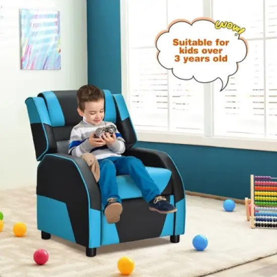 Costway Kids Youth Gaming Sofa Recliner w/Headrest & Footrest PU Leather Yellow\White\Blue\Pink image {6}