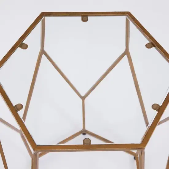 Roxy Hexagonal Chairside End Table Glass Gold - Steve Silver Co. image {1}