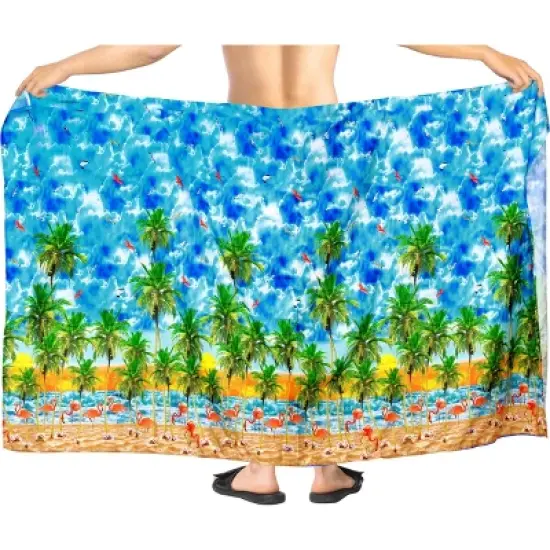 HAPPY BAY Men's Beachwear Wraps Swim Bath Trunk Swimsuit Regular Surfing Swimwear Summer Sarong Long Pareo Wrap One Size Blue, flamingo image {3}